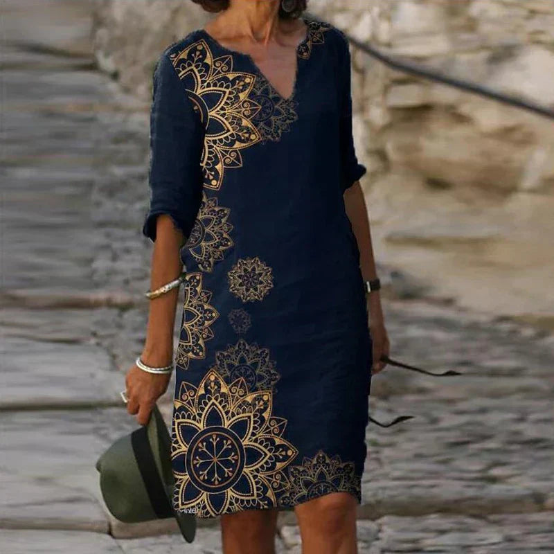 Damklänning A-linjeformad Mönstrad Polyester för Vardag och Fest 8