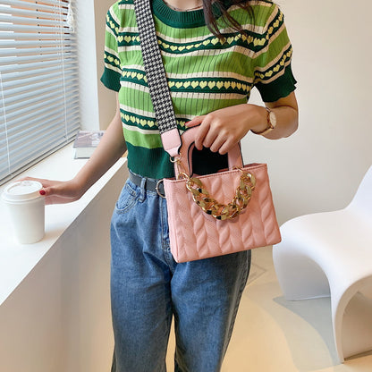 Handväska Dam Geometrisk Design PU-Läder med Dubbelt Grepp och Flera Fack-3