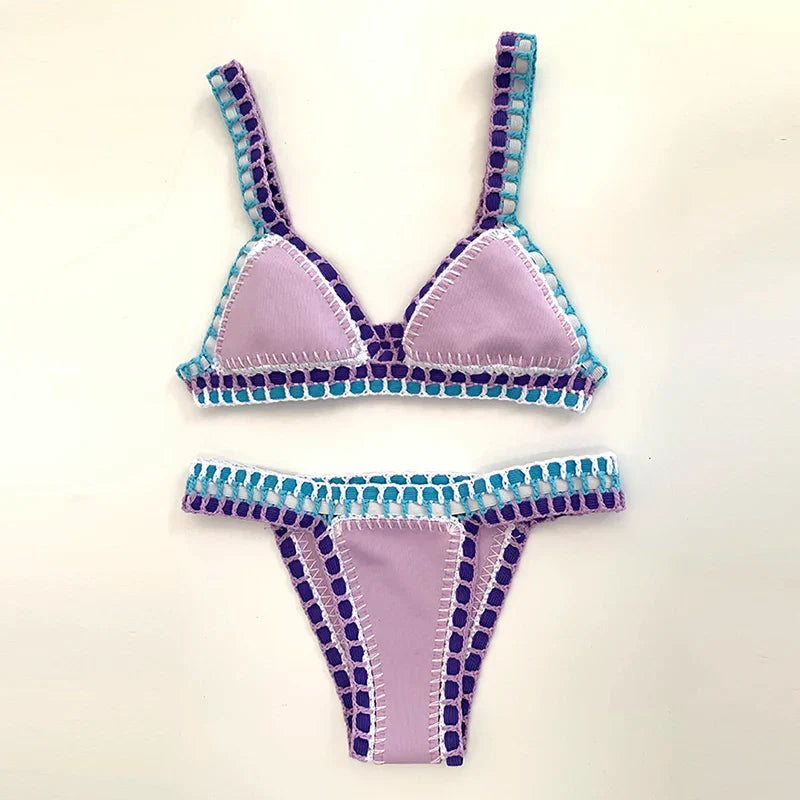 Dam Bikini Set Patchwork Mjuk Bomull-1