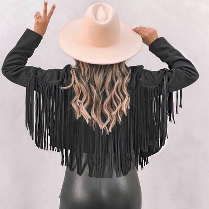 Läderjacka Dam med Fransar – Boho-Chic Design för Avslappnade och Eleganta Tillfällen 4