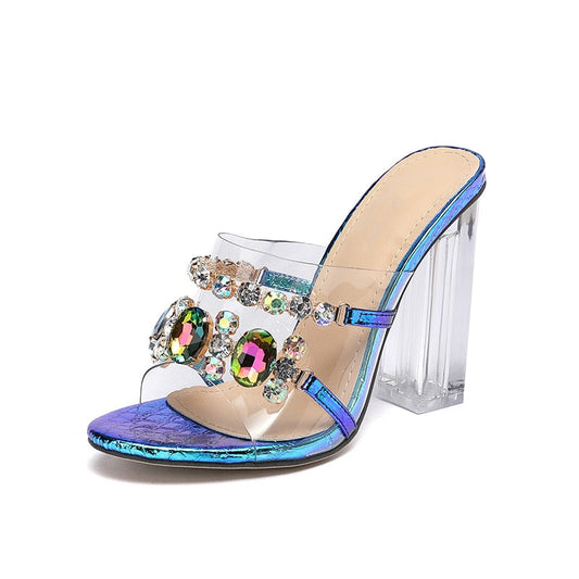 Dam Sandal med Fyrkantig Klack – PVC med Glittrande Detaljer, Mycket Hög Klack 11 cm, Gummi Yttersula 1