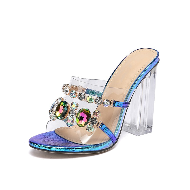 Dam Sandal med Fyrkantig Klack – PVC med Glittrande Detaljer, Mycket Hög Klack 11 cm, Gummi Yttersula 7