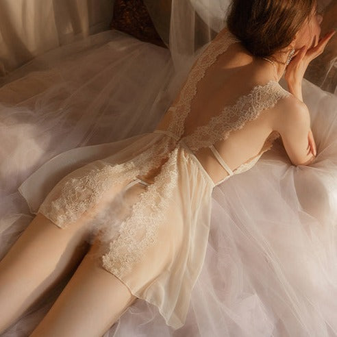 Dam Nattklänning Transparent Spets Mesh Spandex-6