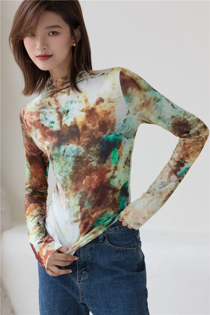 Dam T-shirt Långärmad Utskriftsmönster Polyester-3