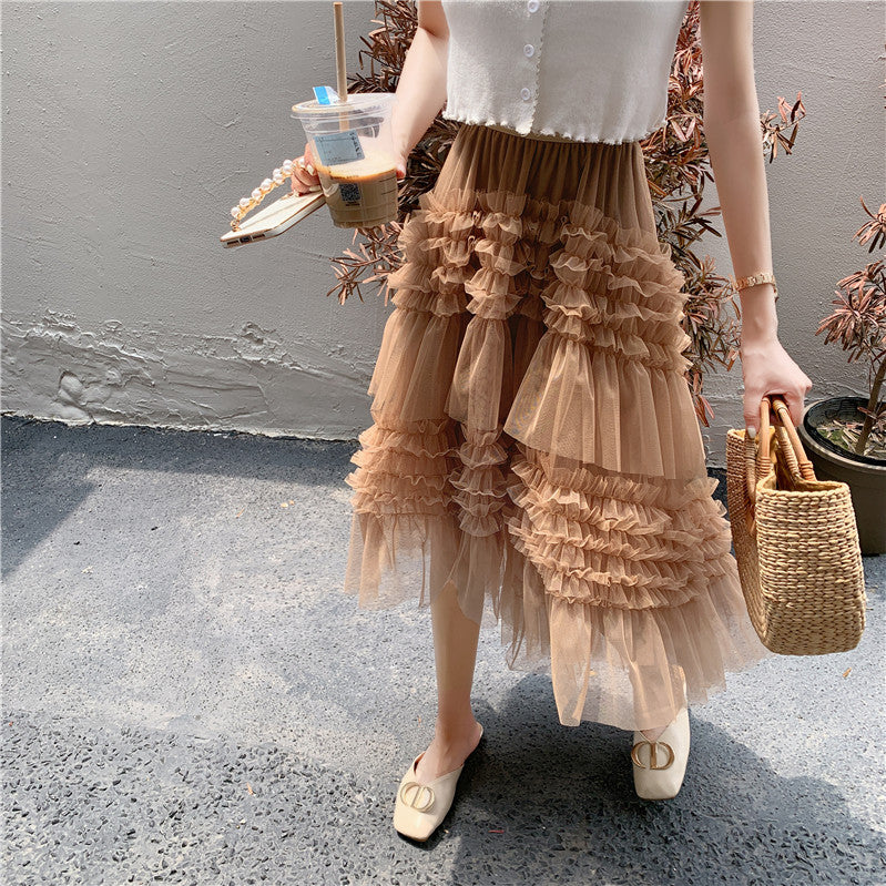 Kvinnors Midi Kjol med Rüsch Detaljer i Tyll-3