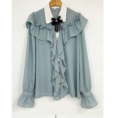 Vit Dam Blus Chiffon med Ruffle Detaljer 1