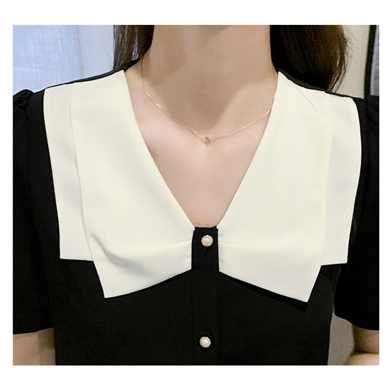 Kvinnors Kortärmad Blus V-Hals Chiffon-5