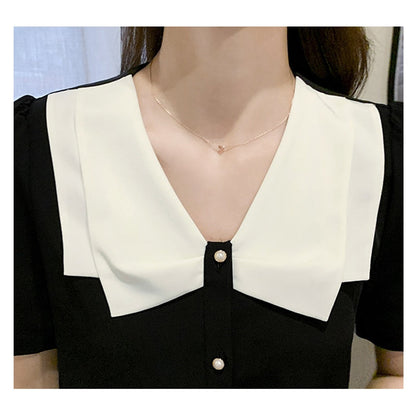 Kvinnors Kortärmad Blus V-Hals Chiffon-5