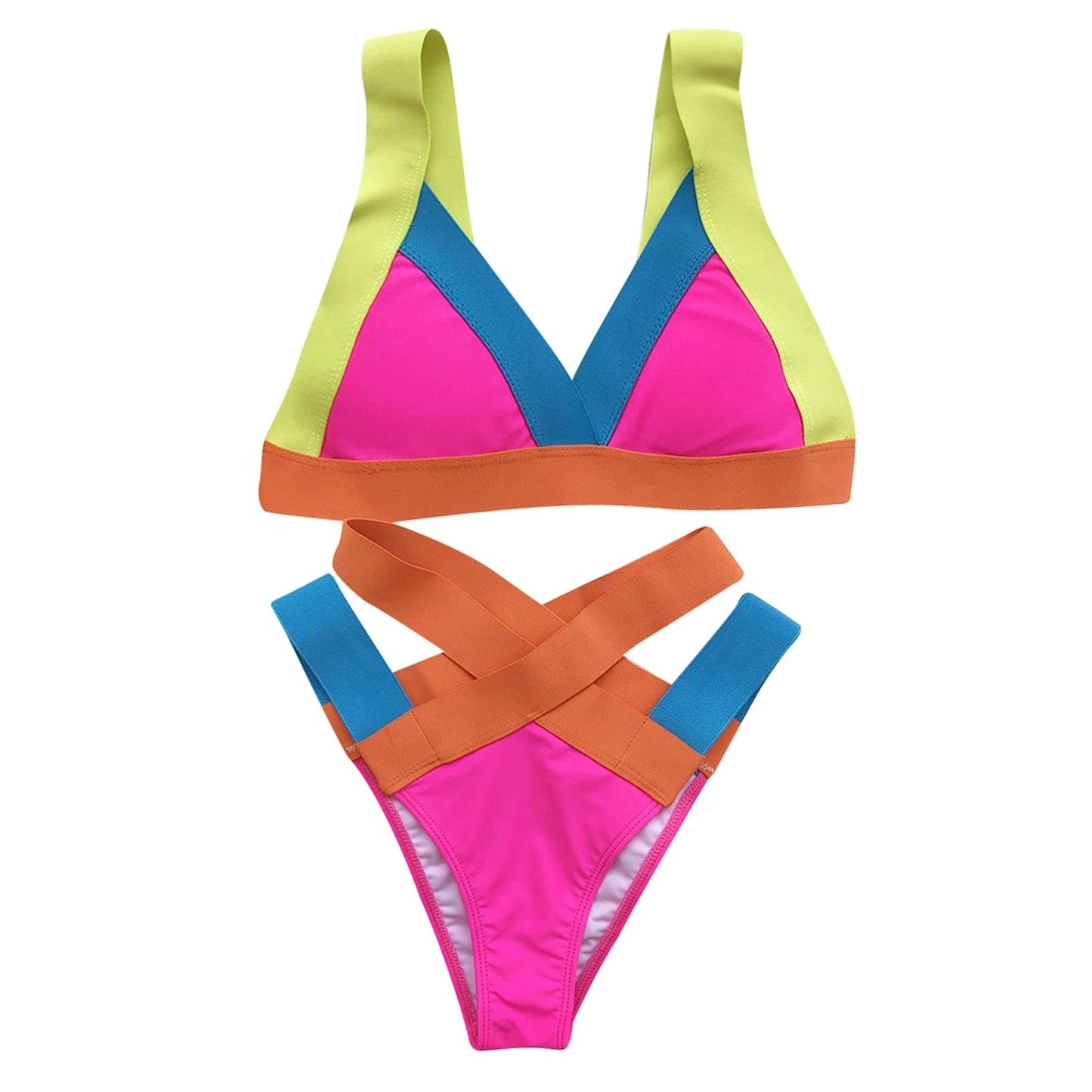 Dam Bikini Hög Midja Nylon Patchwork-2