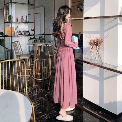 Damklänning A-Linje V-ringning Lanternärmar Polyester Midi-3