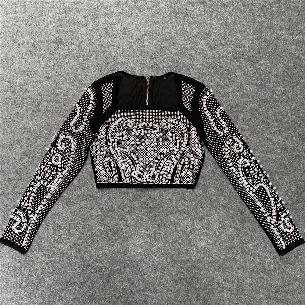 Variant image for Damklänning Monokrom Polyester Lång Med Pärlkrage-2