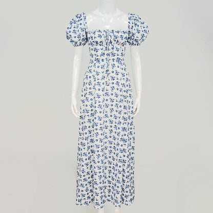 Maxiklänning Dam Blommönster Puffärmar Polyester-3