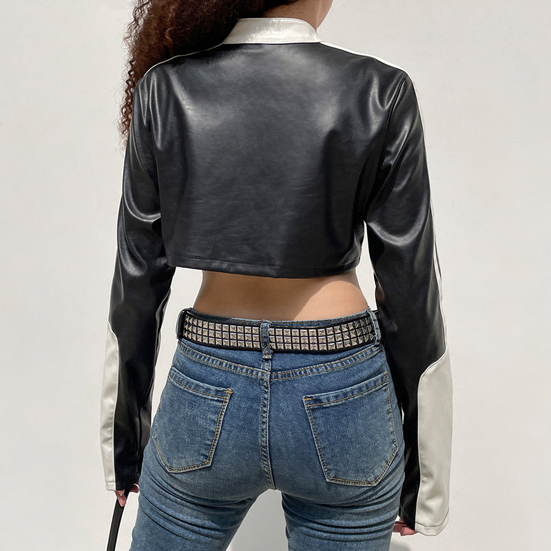 Damjacka Crop-Stil Polyester med Långa Ärmar och Blixtlås-5