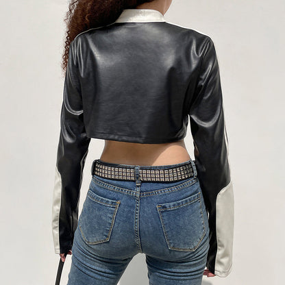 Damjacka Crop-Stil Polyester med Långa Ärmar och Blixtlås-5