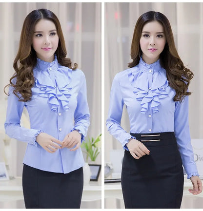 Dam Axelfri Blus Chiffong med Ruffles Polyester-4