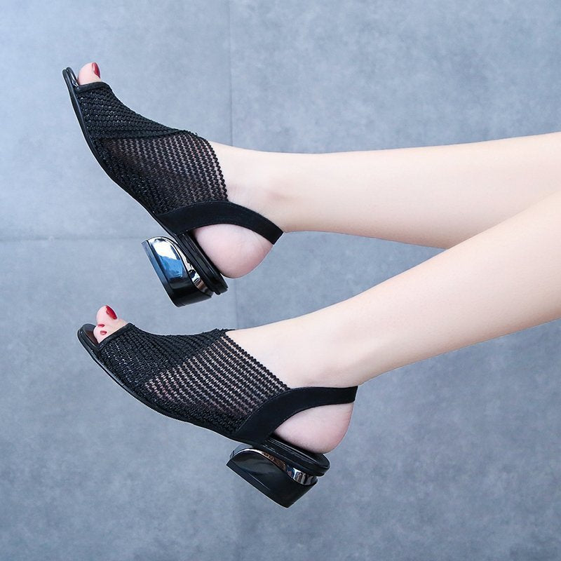 Dam Sandaler Slingback Fyrkantig Klack Mesh-4