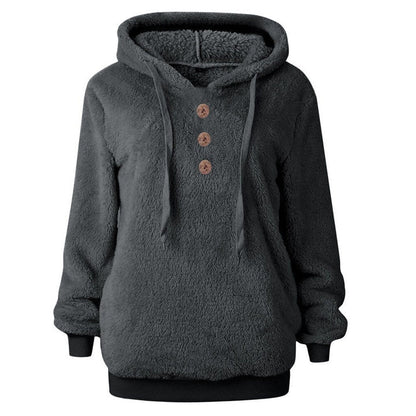 Dam Fleece Hoodie Avslappnad Mjuk Fleece-3