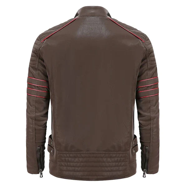 Herren Skinnjacka Elegant Läder med Praktiska Fickor-4