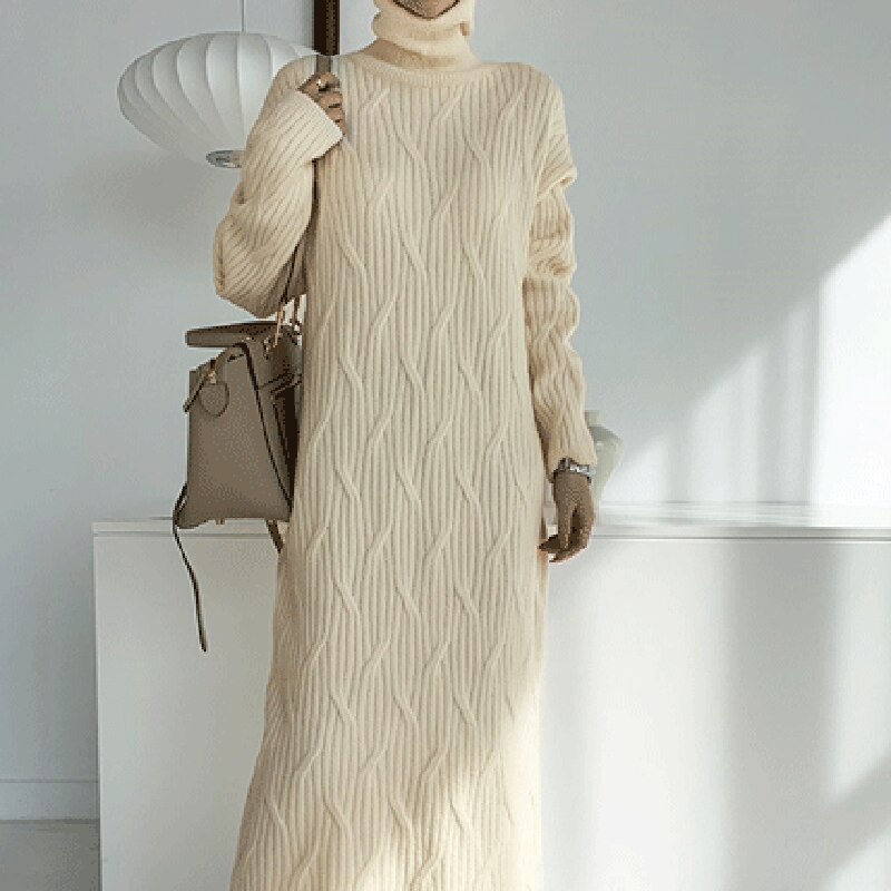 Dam Midiklänning Stickad Elegant 100% Akryl-1