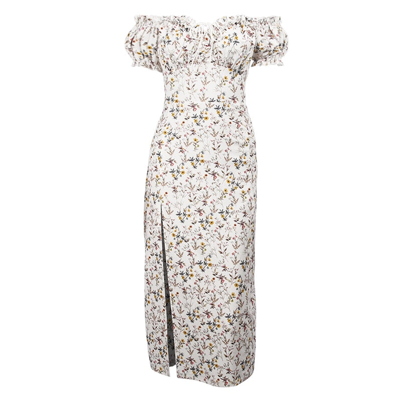 Dam Maxiklänning Puffade Ärmar 100% Polyester Flödande Silhuett-4