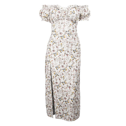 Dam Maxiklänning Puffade Ärmar 100% Polyester Flödande Silhuett-4