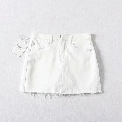 Dam Mini Skort Franjkant Denim Bomull-4