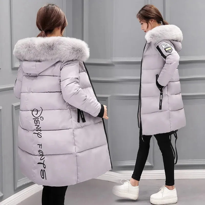 Kvinnors Quiltad Jacka Stor Huva Pälskrage Polyester 12