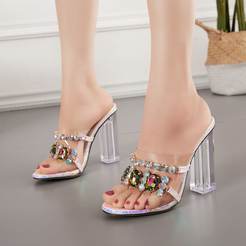 Dam Sandal med Fyrkantig Klack – PVC med Glittrande Detaljer, Mycket Hög Klack 11 cm, Gummi Yttersula 3