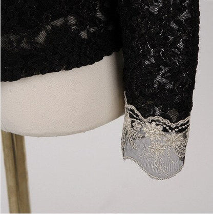 Dam Blus Broderad Långärmad Spets Casual Elegant-5
