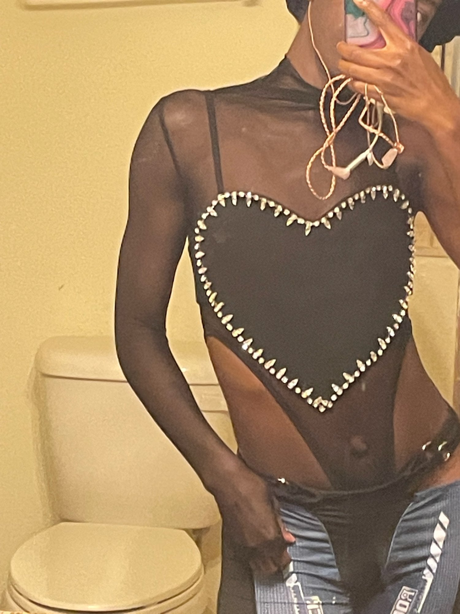 Kvinnors Kort Top Hjärthalsring Spaghetti Band Polyester-2