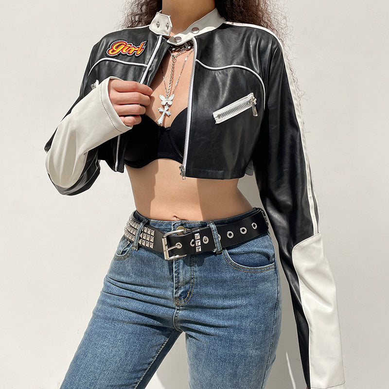 Damjacka Crop-Stil Polyester med Långa Ärmar och Blixtlås-3