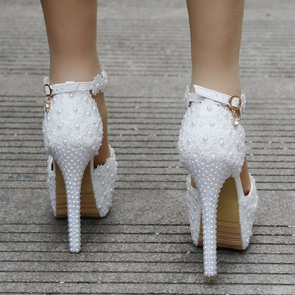 Dam Pumpskor Hög Häl Trendig PU Gummi-3