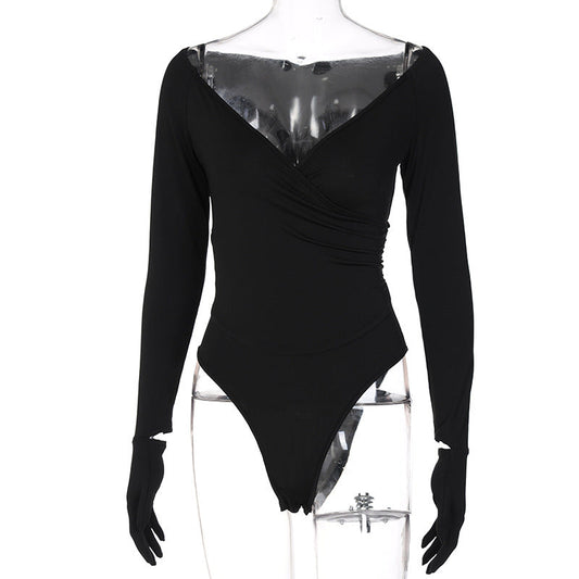 Dam Bodysuit V-ringning Långa Ärmar Polyester 1