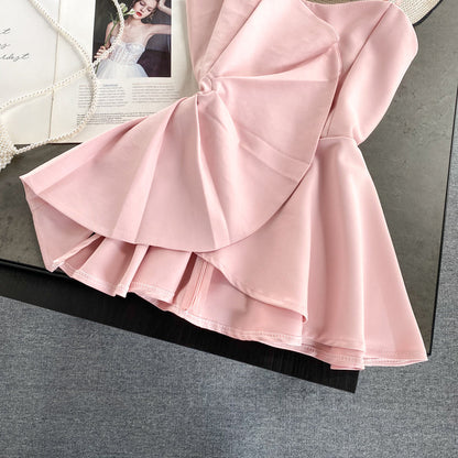 Dam Blus Spaghetti Band Polyester Ruffles Avslappnad Passform-4