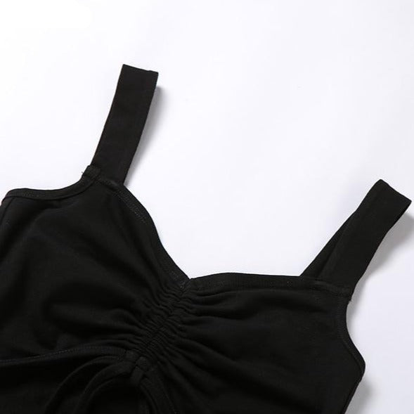 Svart Miniklänning med V-formad Halsringning och Spaghetti Band – Mjuk Bomullsblandning för Casual och Festliga Tillfällen 4