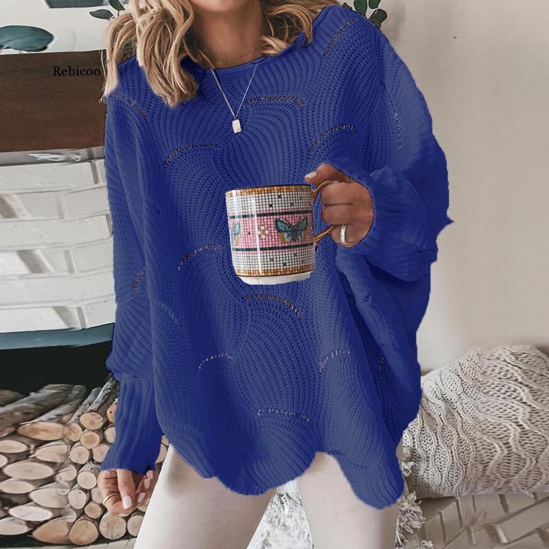 Stickad Dam Tröja Lättviktig 100% Akryl Loose Fit-1