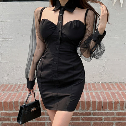 Damklänning Off Shoulder Mini Mikrofiber Med Långa Ärmar 4