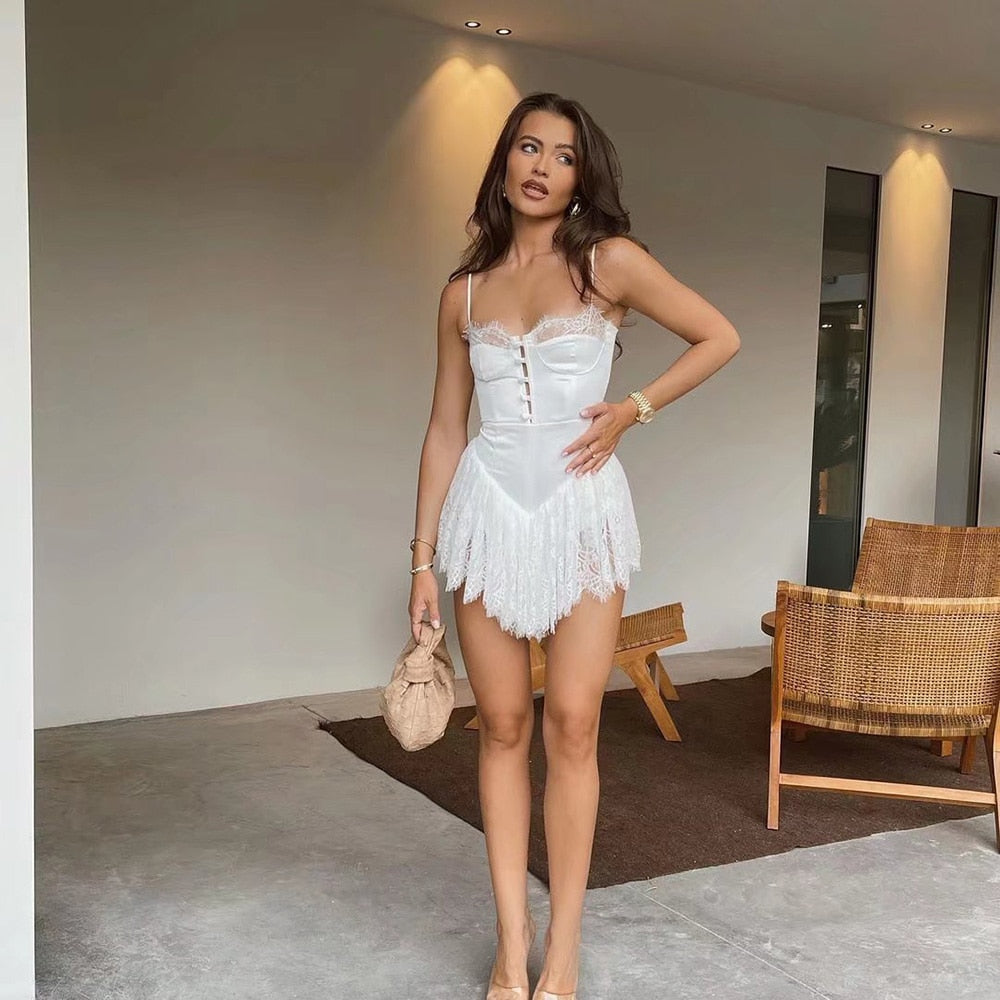 Dam Glittrig Miniklänning Spaghetti Band Syntetfiber-5