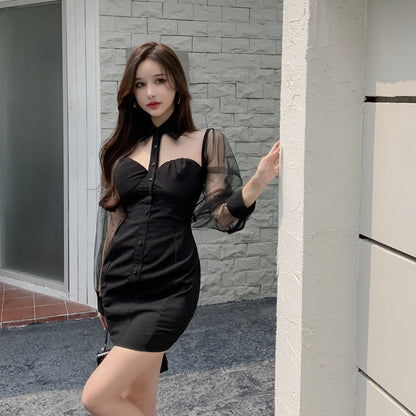 Damklänning Off Shoulder Mini Mikrofiber Med Långa Ärmar 6