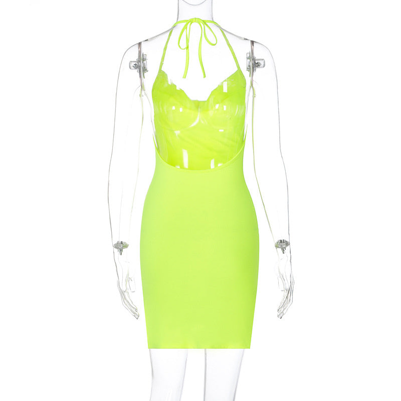 Kvinnors Miniklänning Halterneck Bomull-Polyester Bodycon-5