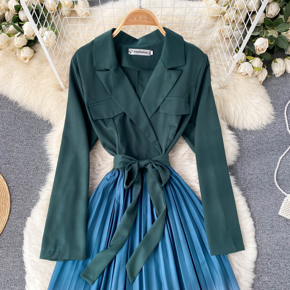 Kvinnors Midi Klänning A-linje Polyester Rynkad-2