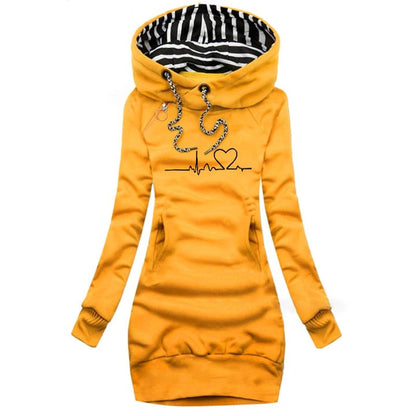 Lång Hoodie Dam med Hjärtmönster i 100% Bomull 2