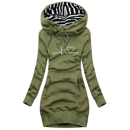 Lång Hoodie Dam med Hjärtmönster i 100% Bomull 3