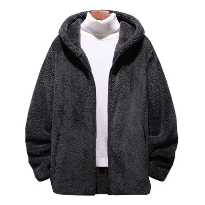 Herrjacka Vinter Teddyjacka med Huva Mjuk Fleece-3