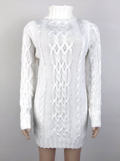 Fina Dam Klänningar Turtleneck Kabelstickad Akryl Lång Ärme-5