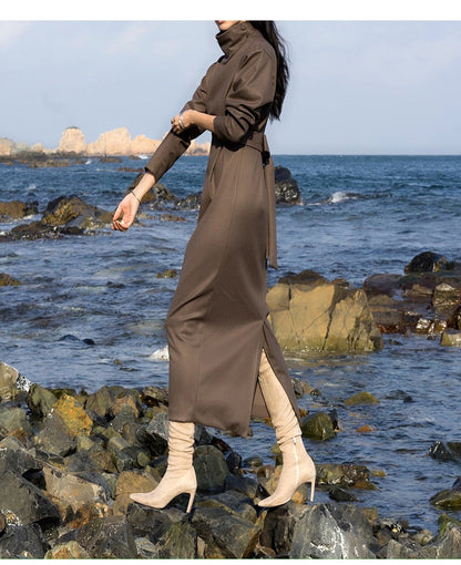 Kvinna Midi Klänning A-Linje Syntetfiber-4