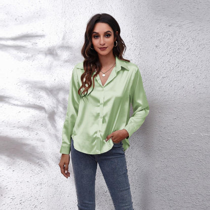 Dam Blus Luftig Satin Sommarstil-5