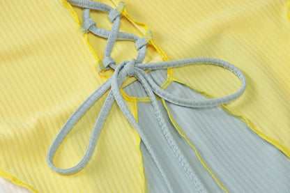 Dam Jumpsuit Trefärgad Snörning Polyester Spandex-6