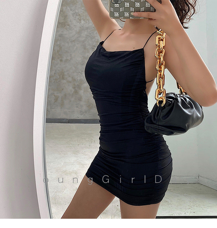 Variant image for Dam Miniklänning Spaghetti Band Polyester Ärmlös Empirelinje Slitzhals-1