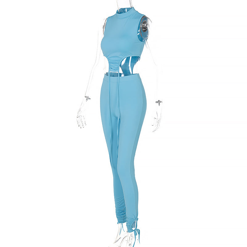 Dam Set Ärmlös Top och Byxor Polyester Spandex-5